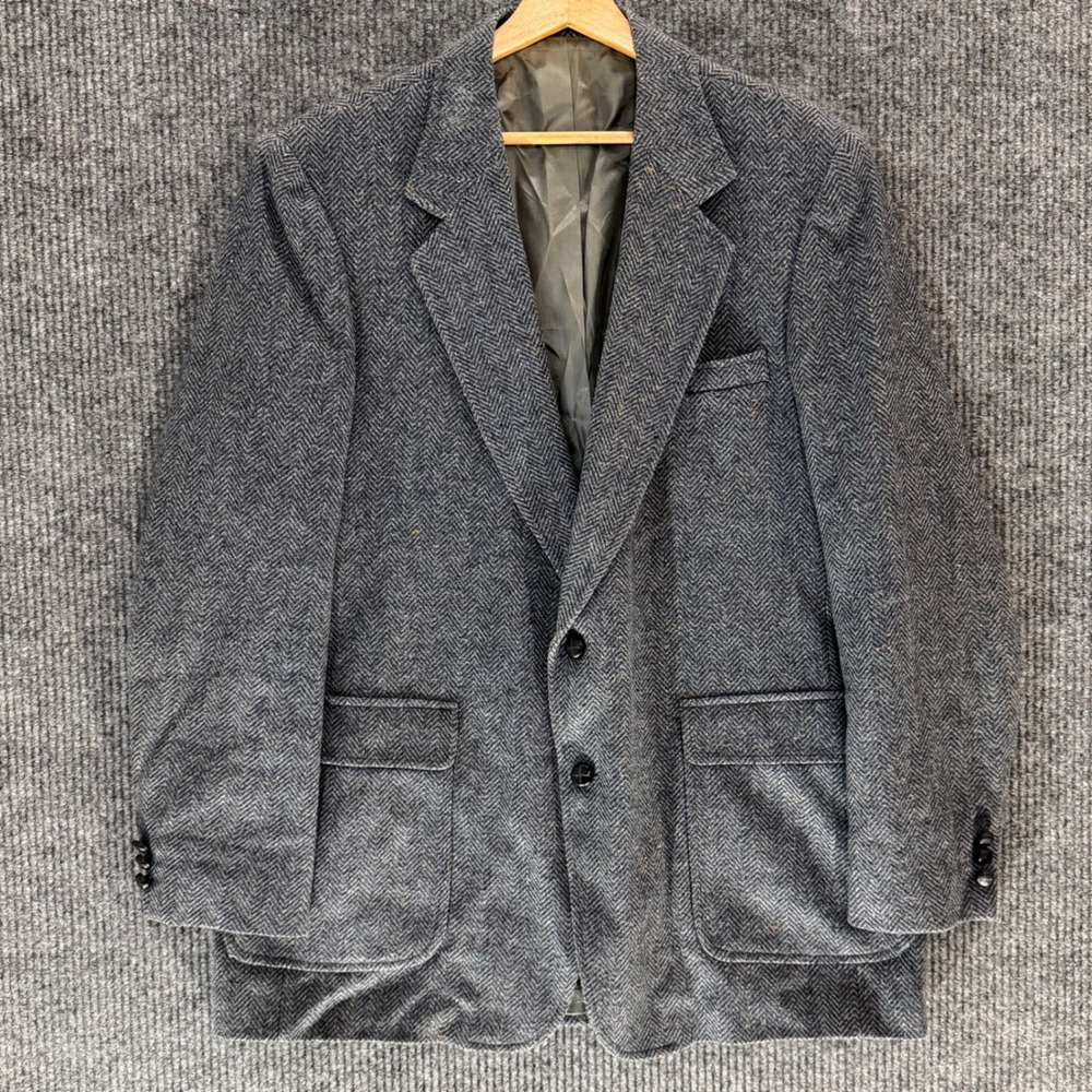 Vintage Cambridge Classics Gray Herringbone Blazer 44L Wool Blend Sport Coat Men